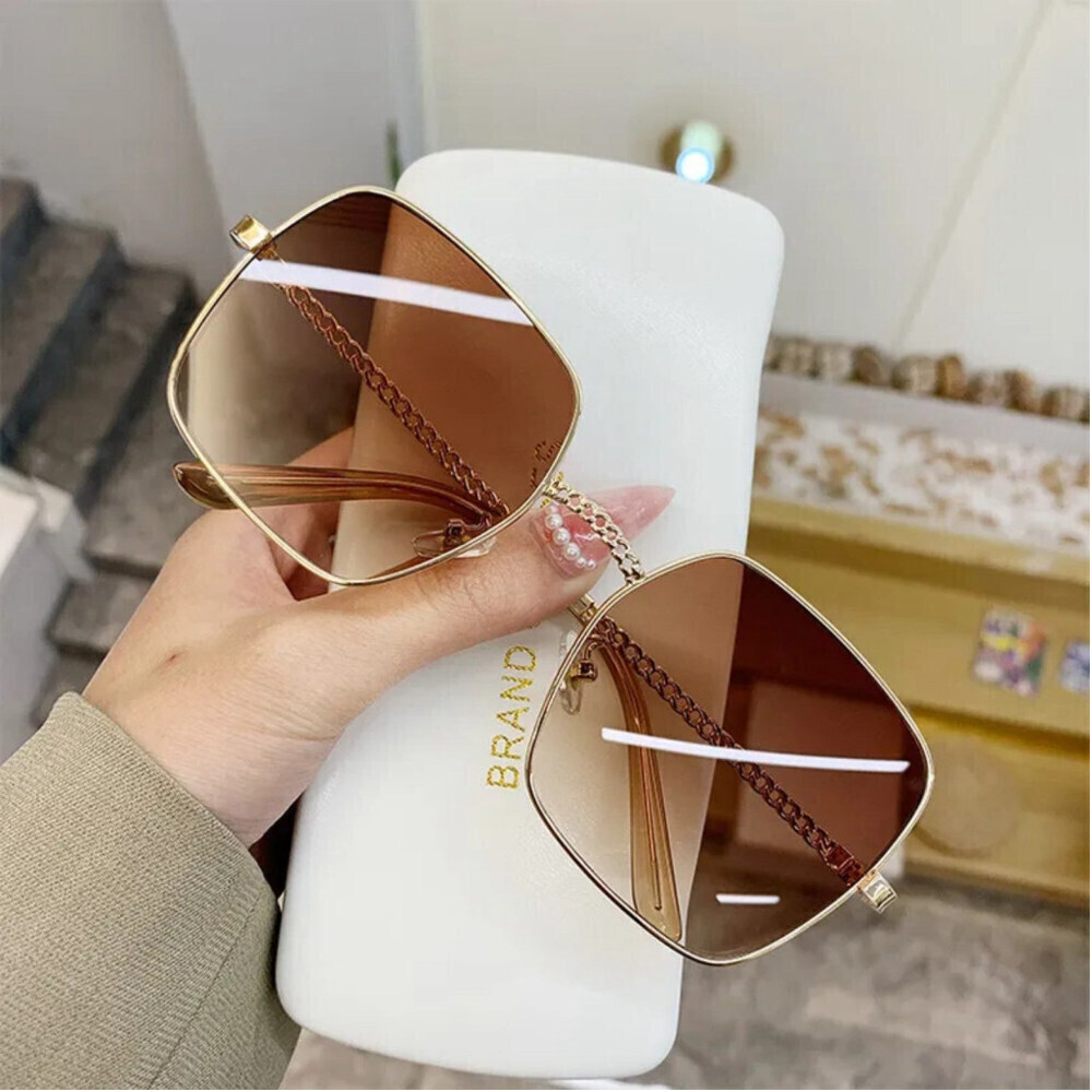 Square Shaped Patchwork Sunglasses In Brown